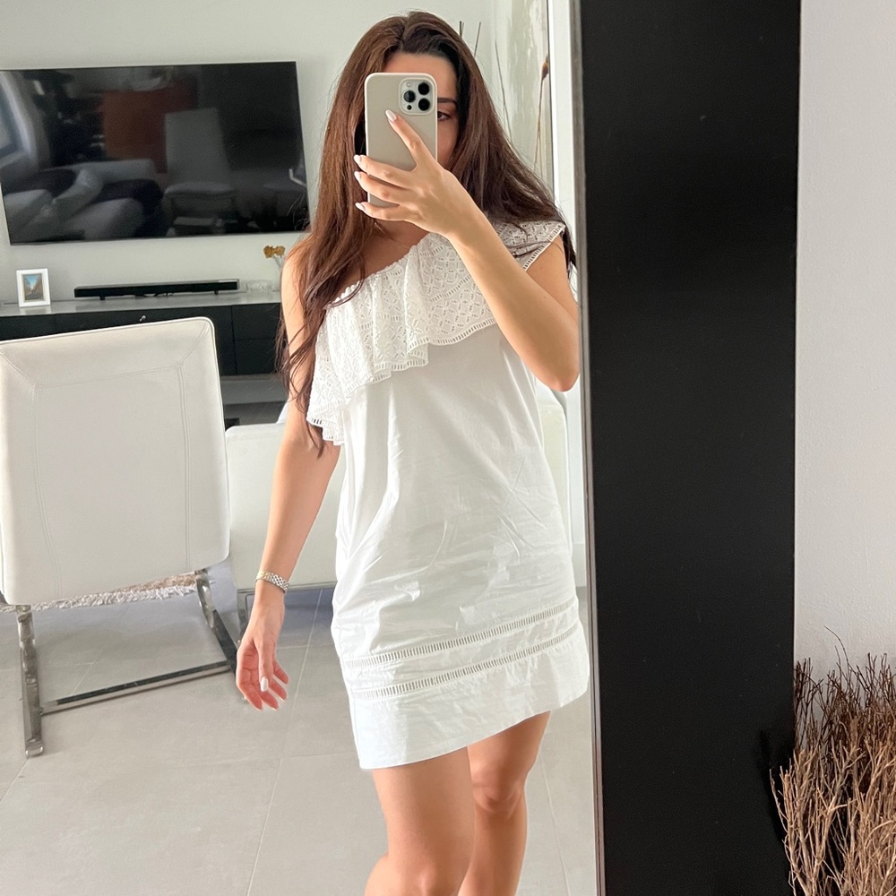 Abercrombie & Fitch XS Xsmall One shoulder white ruffled neckline dress summer